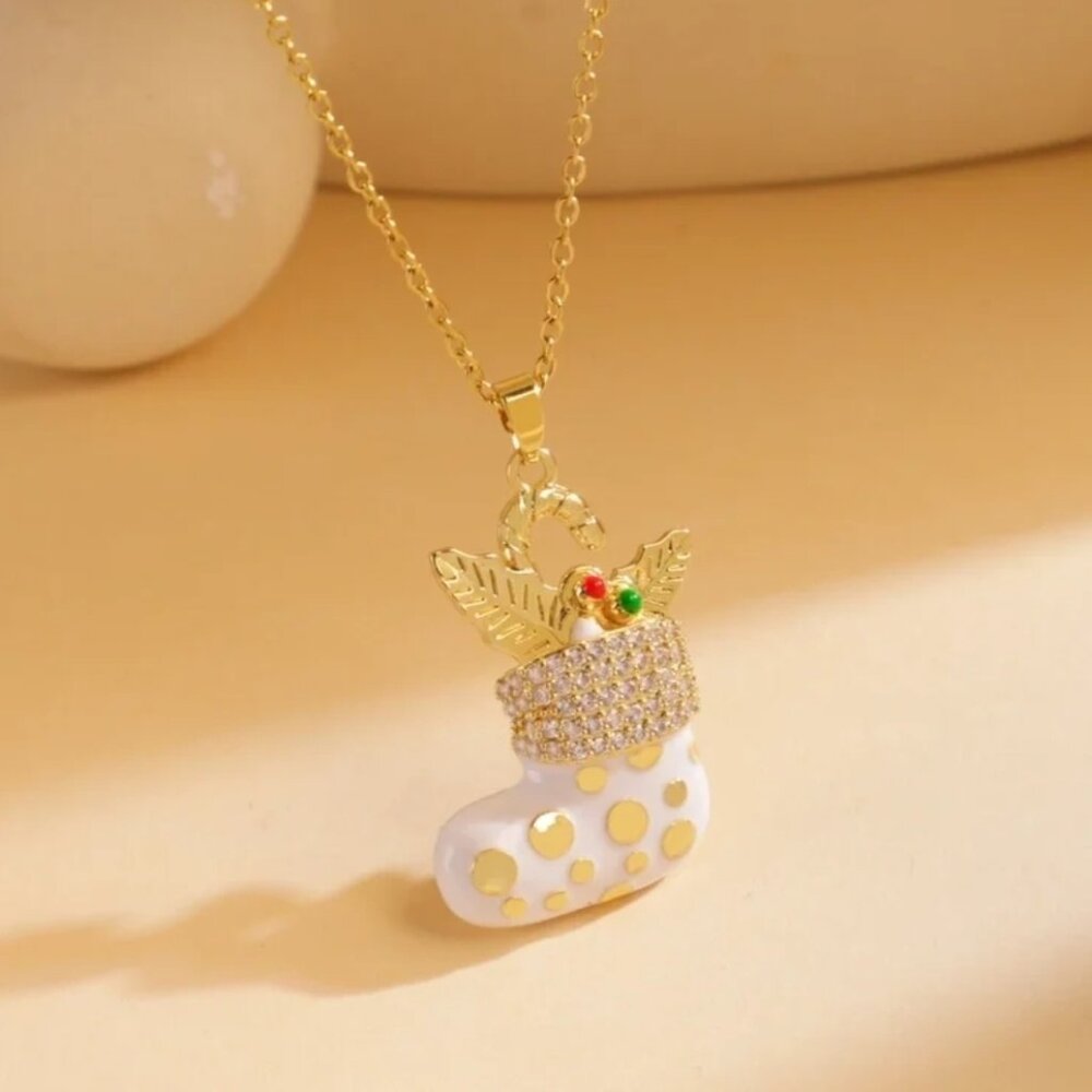Gold plated stainless steel Christmas necklace